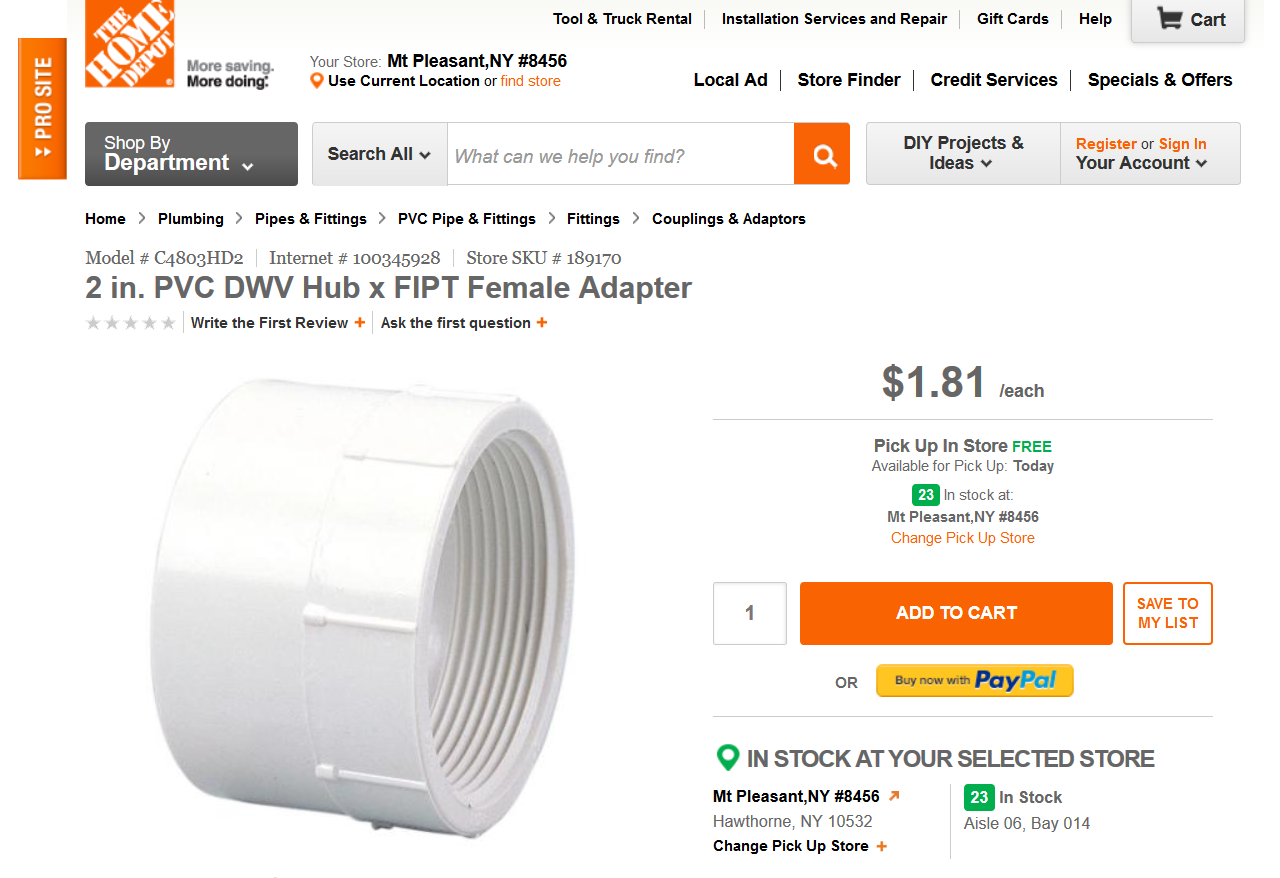 2 inch threaded female adapter