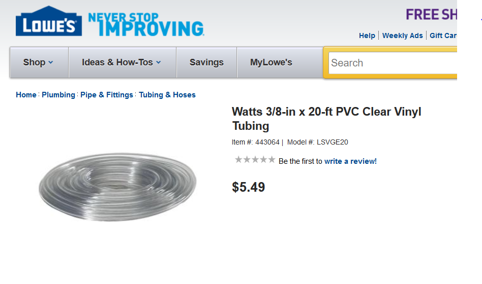 3/8 inch tubing