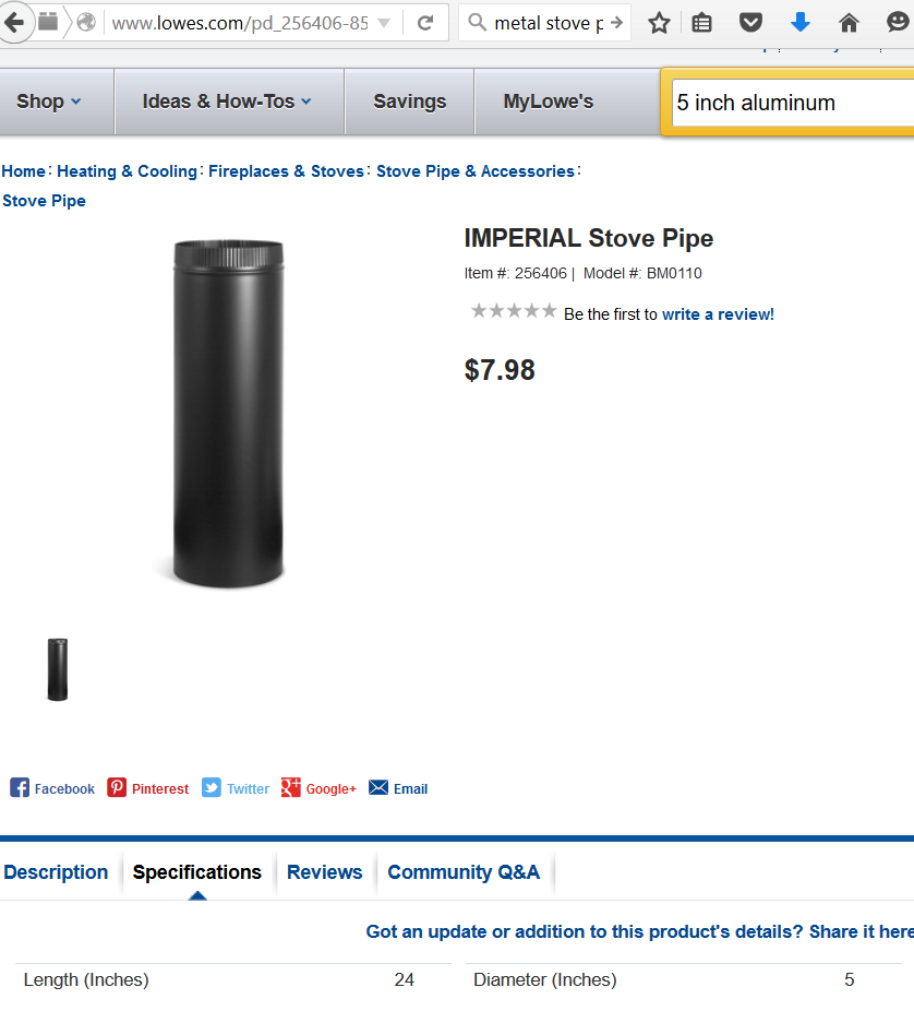 5 inch stove pipe