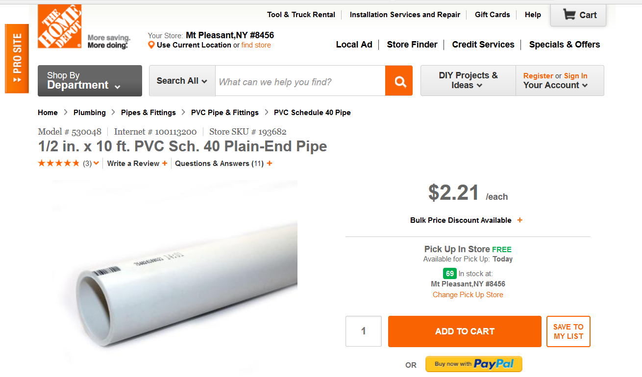 half inch pvc pipe