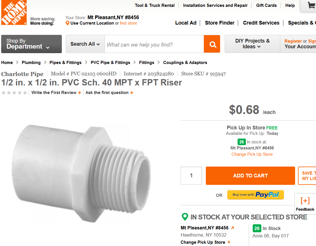 Half inch threaded adapter