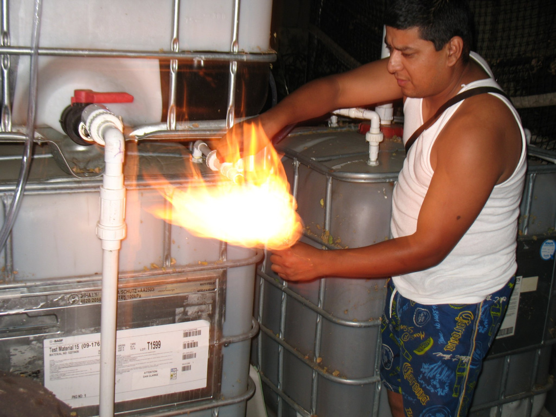 "Flame On" -- Biogas in the 'Hood demonstrated by Alvaro Silva, director of Solar South Central and Los Angeles colleague of Solar CITIES, bringing renewable energy systems to the Latino community.