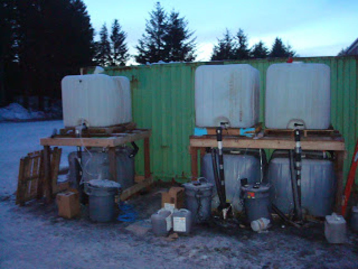 3 of the 6 Solar CITIES designed gas collectors and water displacement pressure tanks built with Adam Low's science club students, implemented at Cordova High School. Later they were replaced by a floating gas collector