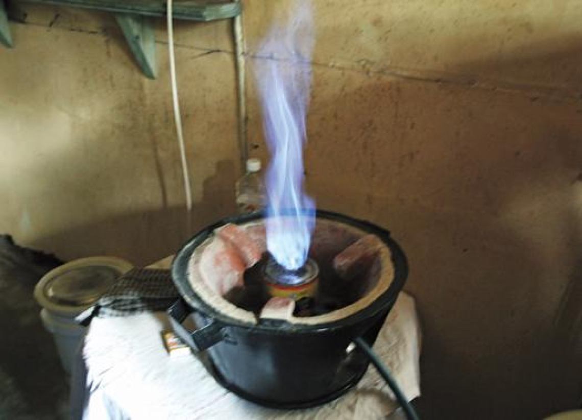 Flame from the biodigester at the Mukuru Arts Academy in Mukuru Slum