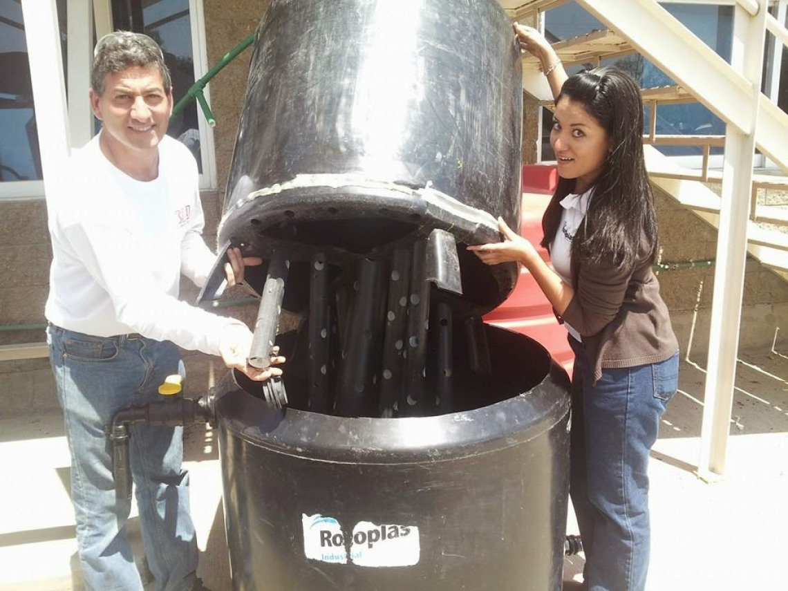 Dr. Culhane and Rotoplas water engineer Yuliana Banda Zavala demonstrate the workings of the Solar CITIES modified ARTI built by Rotoplas Engineers from observations of Solar CITIES youtube videos