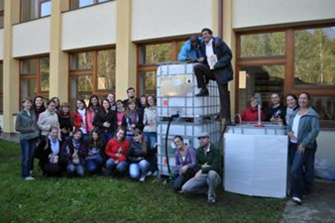 Celebrating the completion of a Solar CITIES IBC tank biogas system in Slovakia (our seventh installation of our innovative use of HDPE tanks including Egypt, Germany, Los Angeles, San Francisco Bay area, Seattle, and Alaska; all our other systems are ARTI modifications but this one is our own design which keeps improving with each new team we share ideas with around the world.